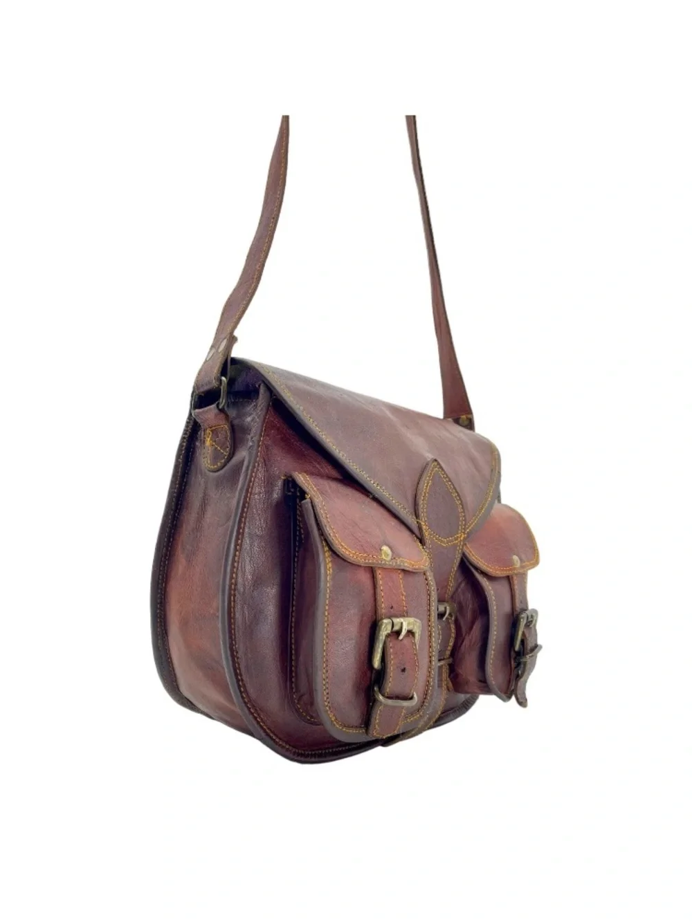 Vintage 70's Leather Shoulder Crossbody Travel Bag